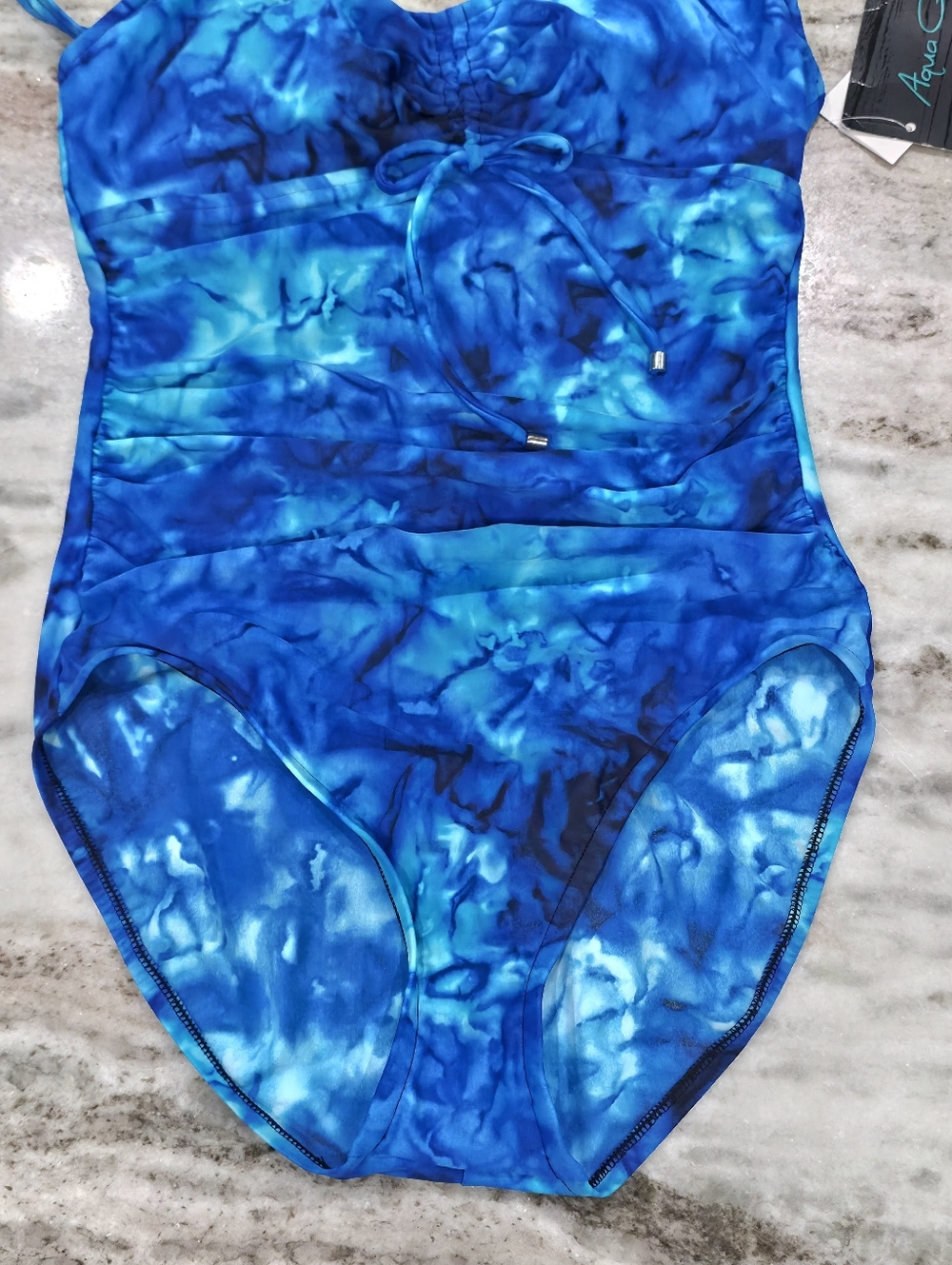 Aqua Green | Vibrant Tie-Dye Blue Tie-Front One Piece Swimsuit - Picture 4 of 9